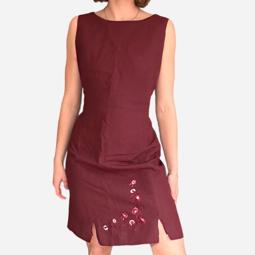 90s linen blend embroidered dress - size 4 - Casual Corner